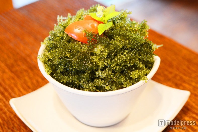 ジーマミー豆腐と汁物がついた「海ぶどうとアグーの丼仕立て」￥1，300