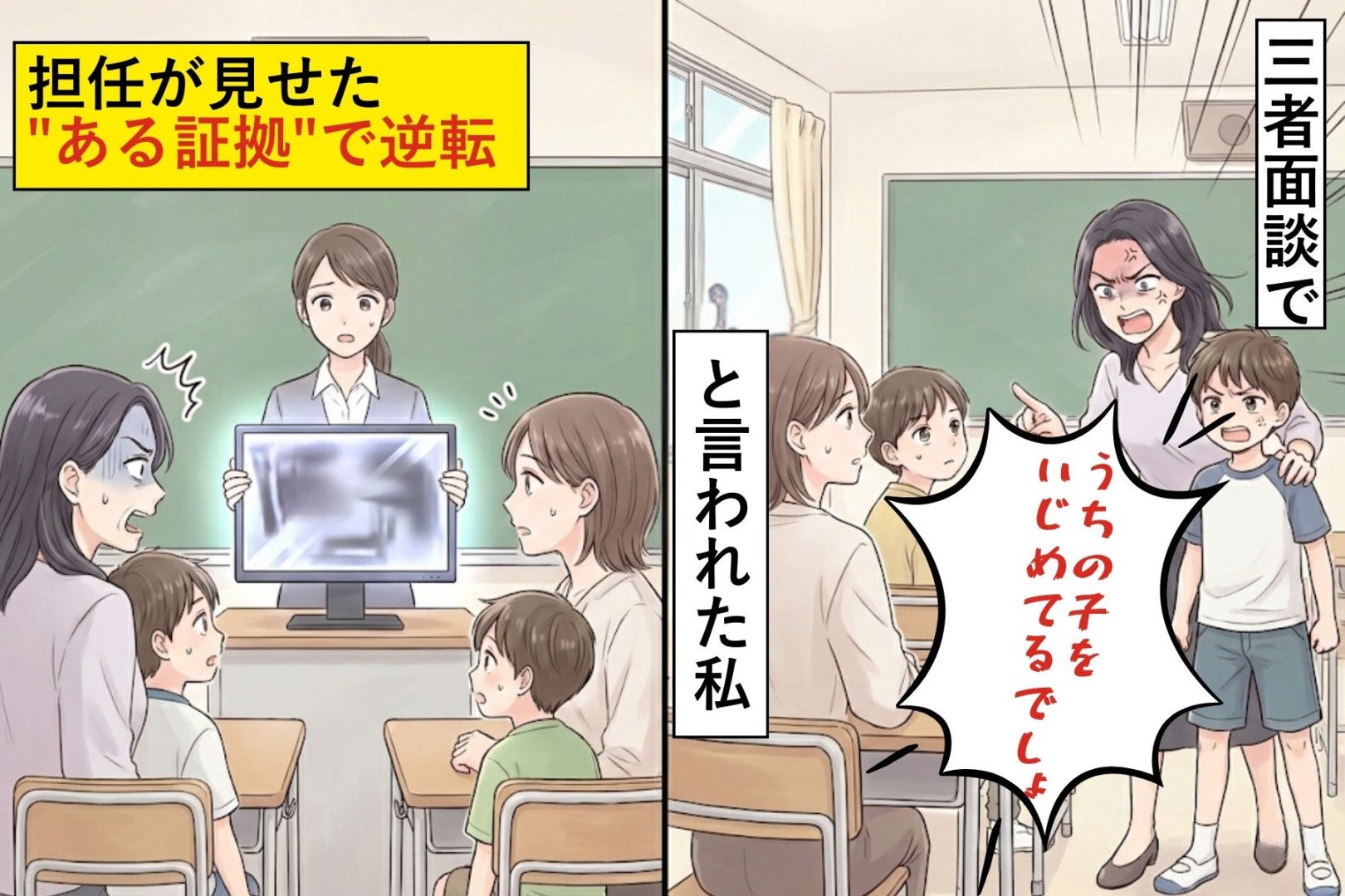 三者面談で「うちの子をいじめてるでしょ」と言われた私→担任が見せた証拠で逆転