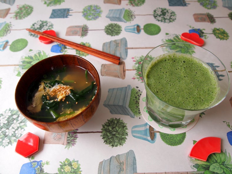 「ほうれん草と卵のお吸い物 → ポパイスムージー」