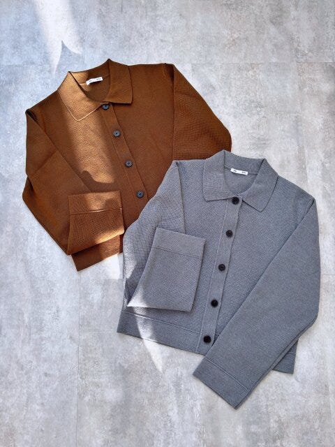 GU　ミラノリブポロカーディガン　BROWN　GRAY
