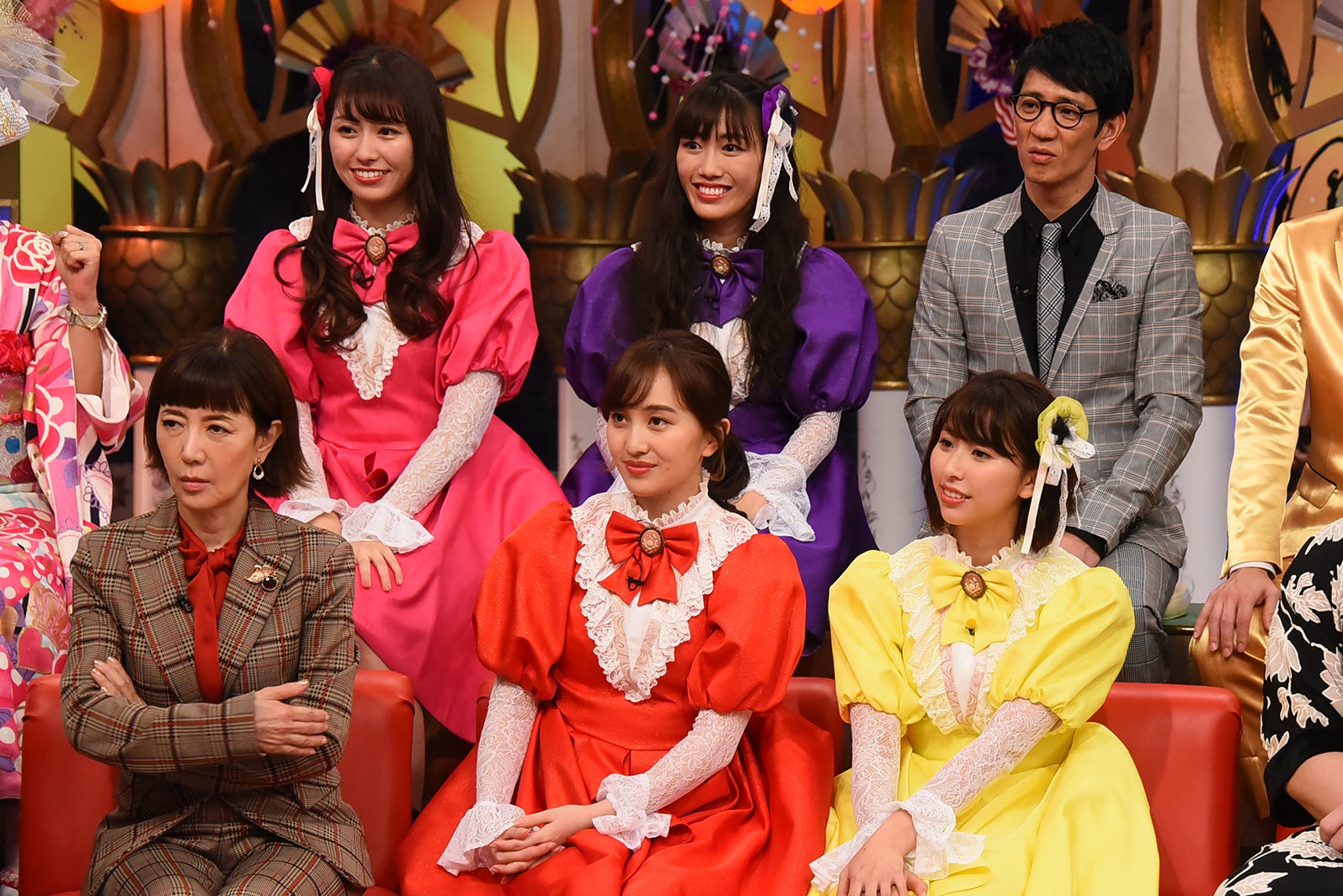 （上段左から）佐々木彩夏、高城れに、柴田英嗣（下段左から）戸田恵子、百田夏菜子、玉井詩織（画像提供：関西テレビ）