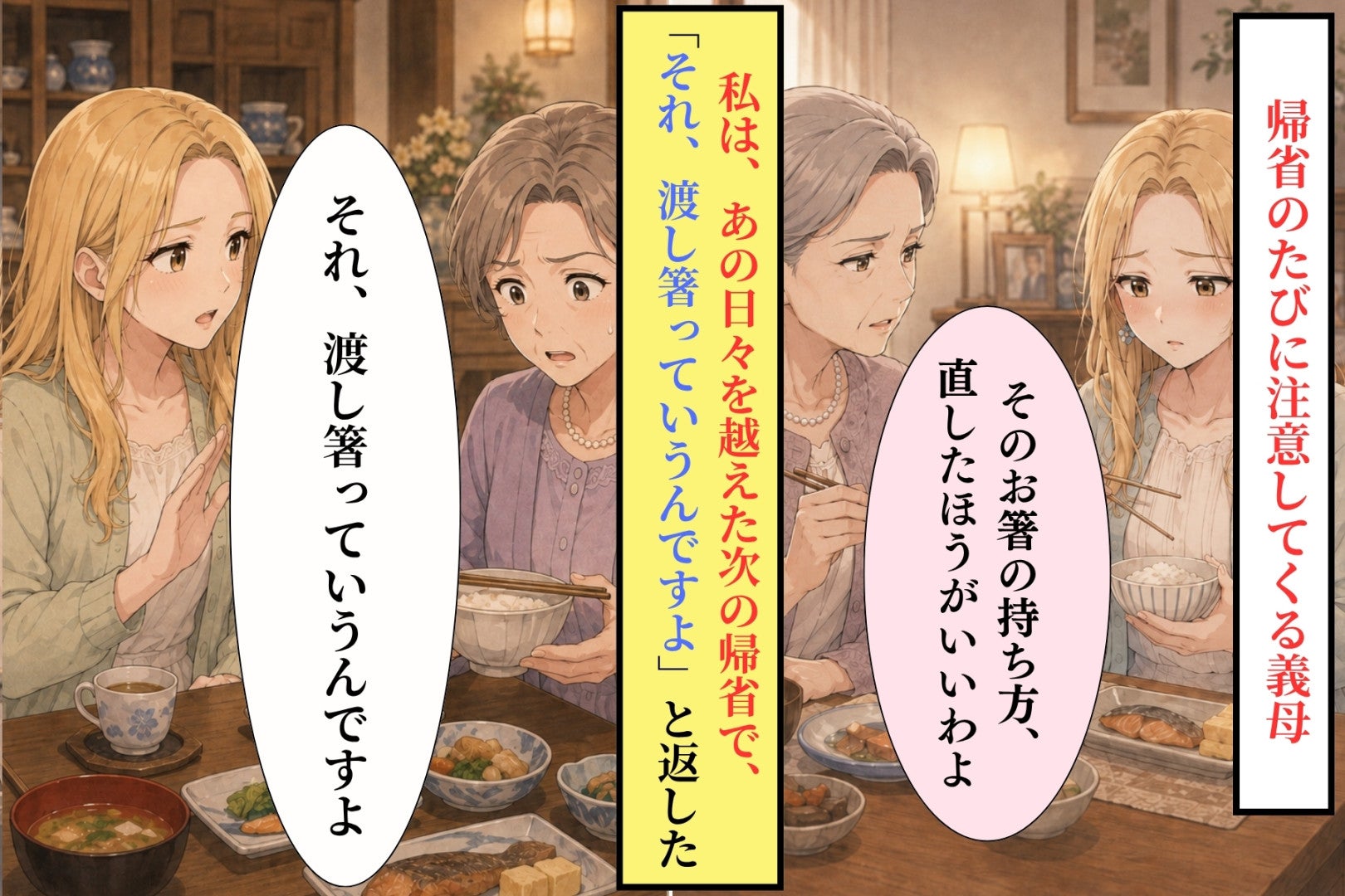 「それ、渡し箸っていうんですよ」帰省のたび注意してくる義母へ返した一言
