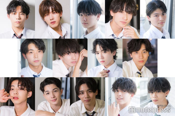 「男子高生ミスターコン2023」ファイナリスト(上段左から)石田廉さん、武田愁さん、田口凛太朗さん、植野花道さん、高橋拳大さん(中央左から)辻奏音さん、澤柳颯人さん、工藤花維さん、佐久間魁生さん(下段左から)池田大志さん、ケイト・アレックスさん、伊藤航さん、川端輝さん、大上拓真さん(C)モデルプレス