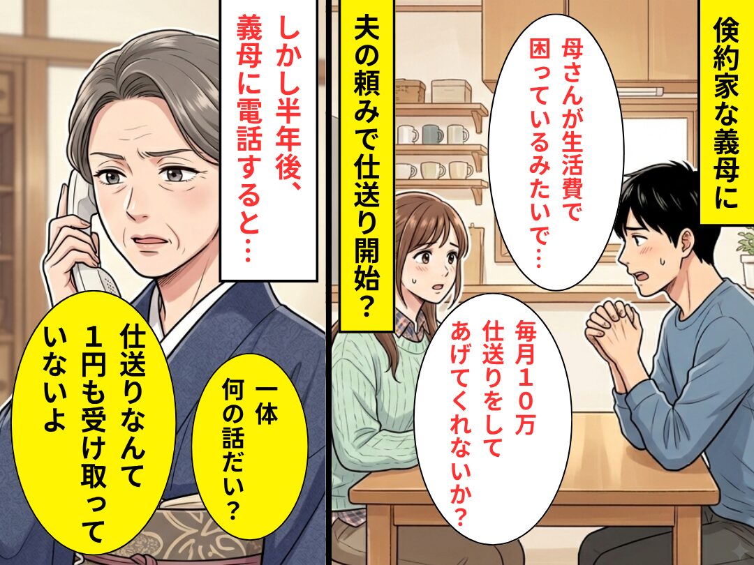 倹約家な義母に…夫の頼みで【10万円】仕送り。しかし「一体何の話だい？」⇒恐るべき【真実】を知ることなった話