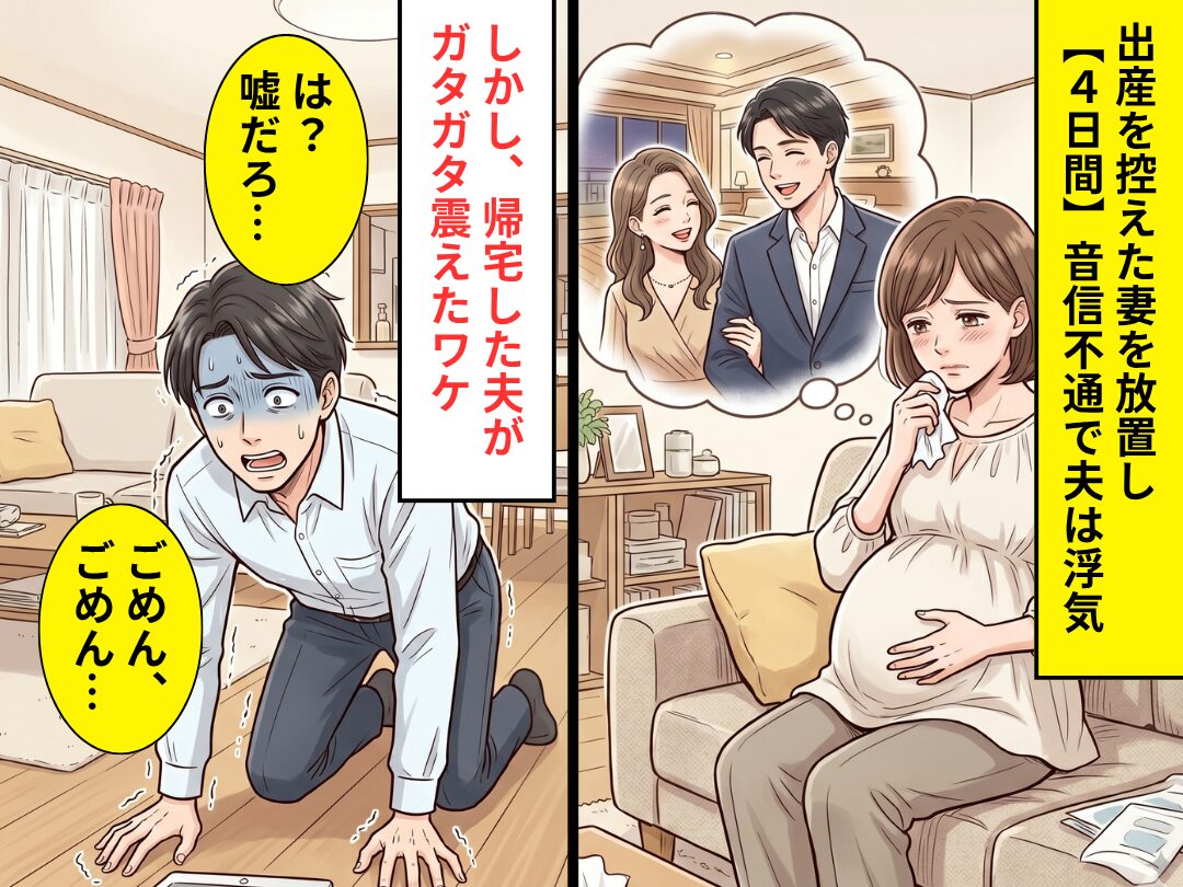 出産を控えた妻を放置し【4日間】音信不通で浮気した夫。しかし帰宅後⇒目にした悲惨な光景に「は？嘘だろ…」