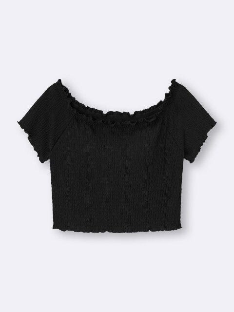 GU ブラフィールクロップドシャーリングオフショルダーT GUのブラフィールクロップドシャーリングオフショルダーT