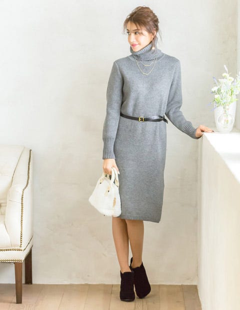 ベルト付きタートルネックニットワンピース「Re:EDIT by GALSTAR」3,298円(税込)/画像提供:Re:EDIT by GALSTAR