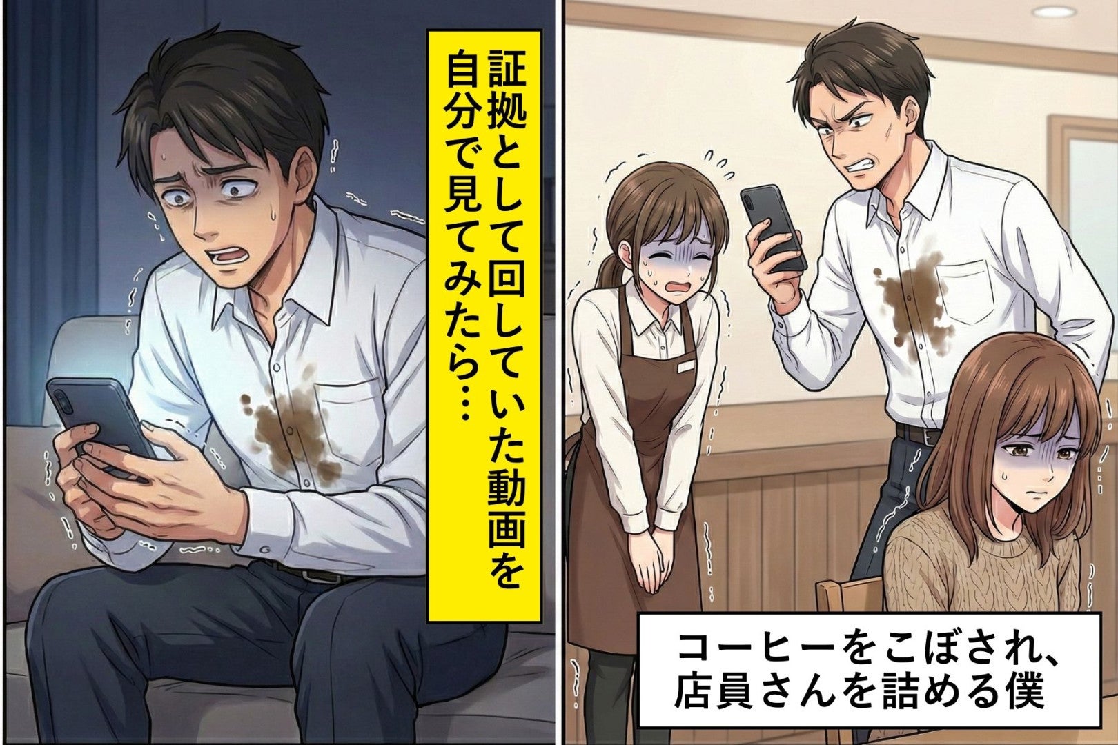 洋服にコーヒーをこぼされ、店員に「弁償でしょ？」と迫った僕→その後、気づかされた過ちとは