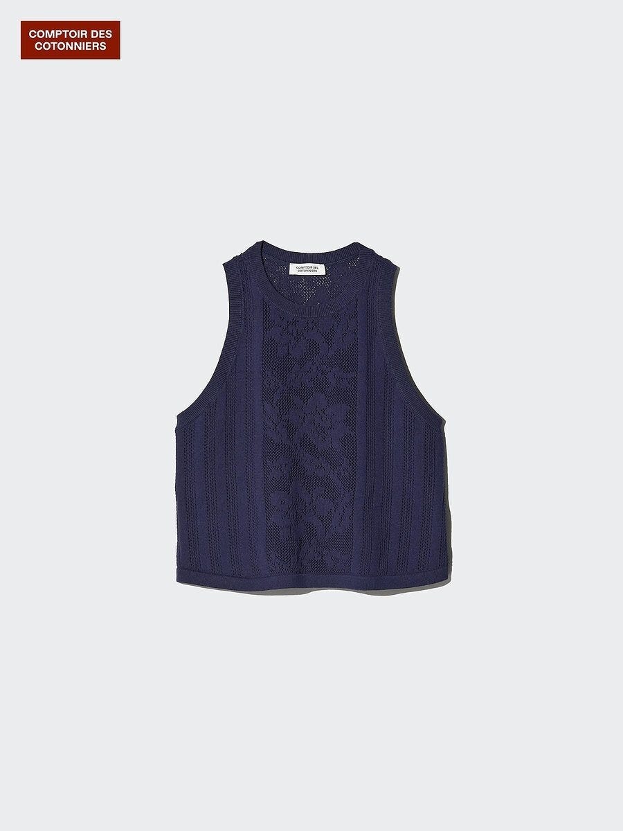 ユニクロのコットンクロシェセーターノースリーブ