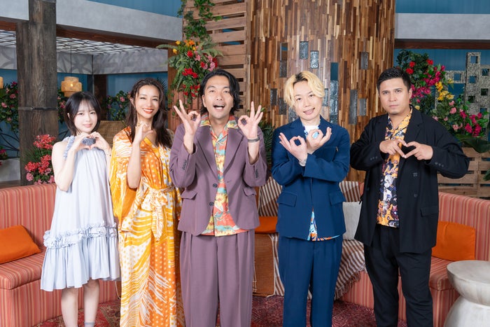 なえなの、高橋メアリージュン、盛山晋太郎、リリー、木村昴「ラブキャッチャージャパン3」（C）AbemaTV,Inc.