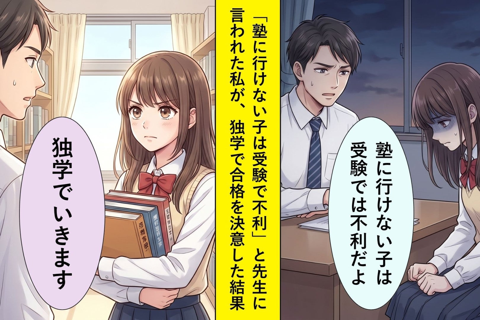 「塾に行けない子は受験で不利」と先生に言われた私→独学で合格した日の先生の顔