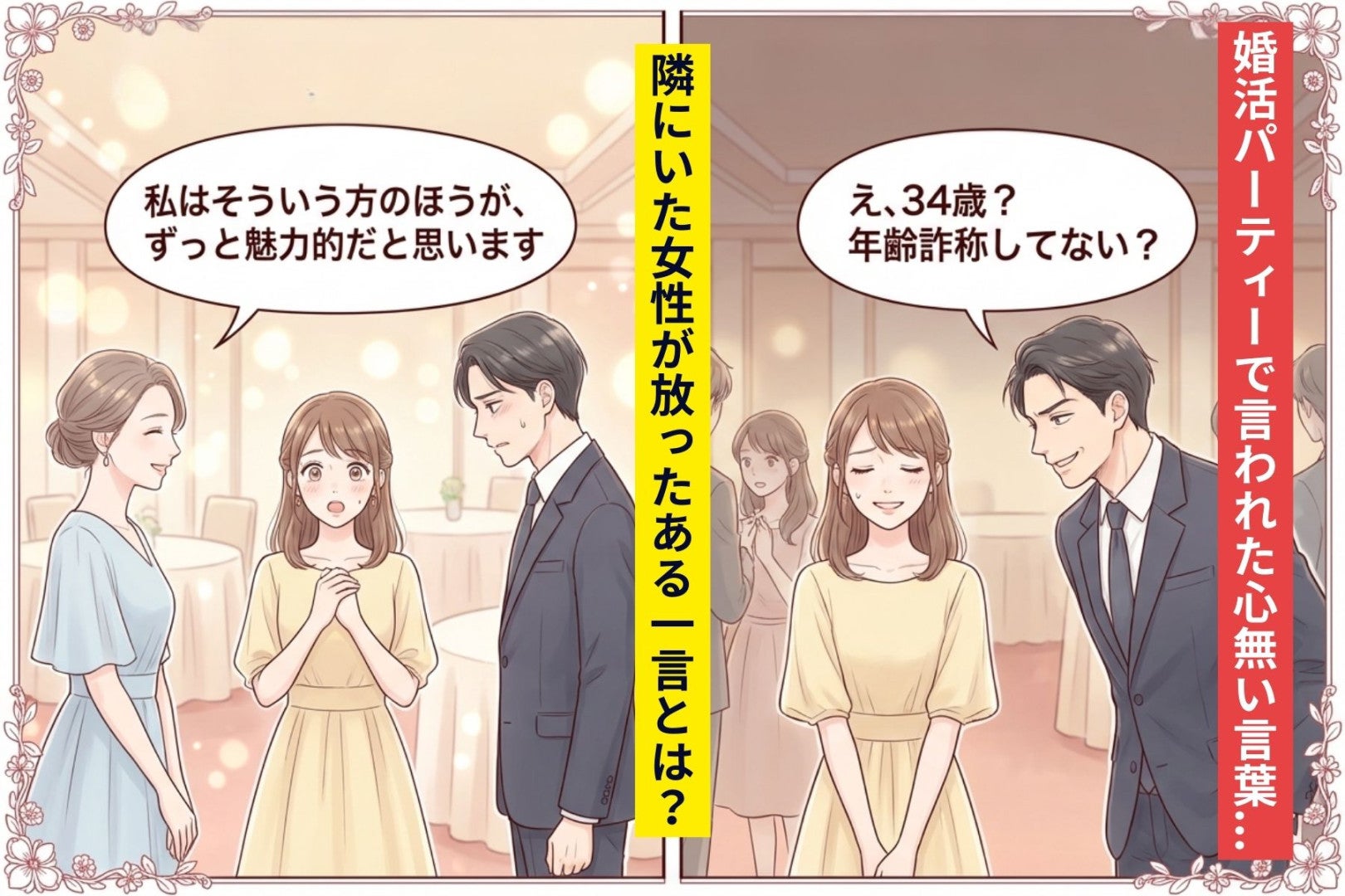 婚活パーティーで「年齢詐称してない？」と笑った男。隣の女性が"ある一言"を放った瞬間、会場が静まり返った