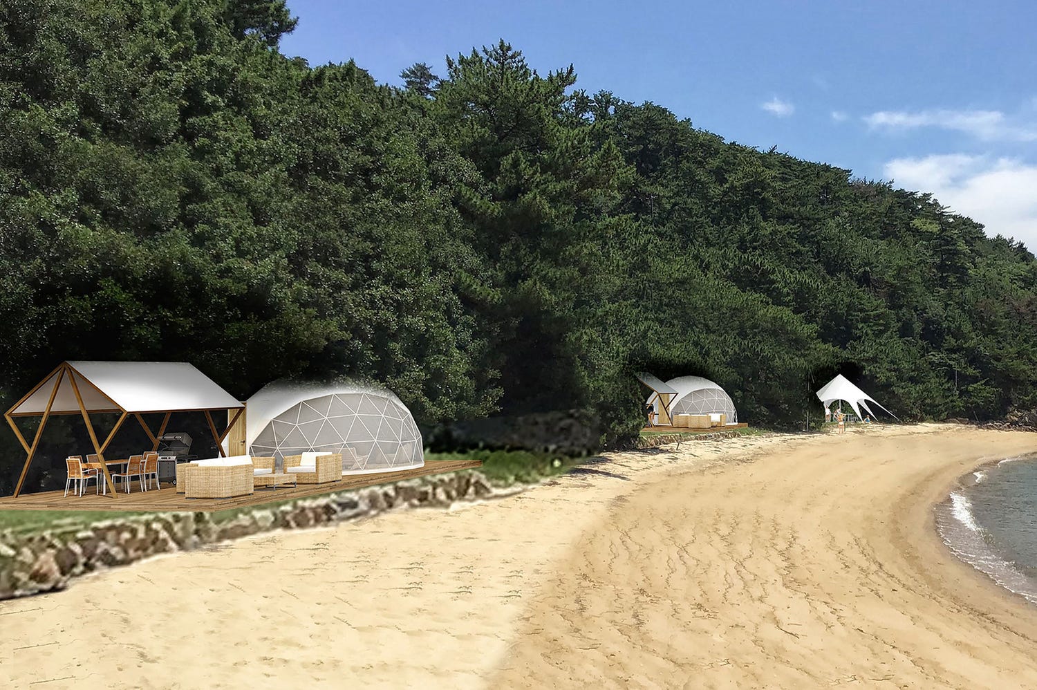 「せとうちグランピング」海を望むドームテントで癒しの旅、瀬戸大橋クルージングや無人島で夕日鑑賞も