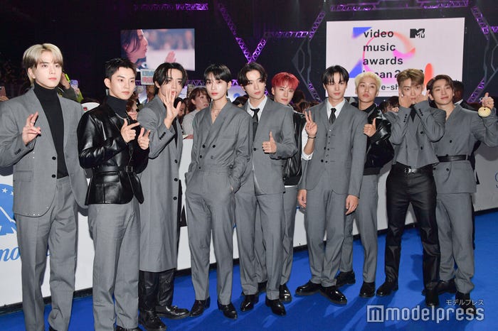 (左から)ヨンフン、キュー、ソヌ、ニュー、ヒョンジェ、エリック、ジュヨン、ジェイコブ、ケビン、サンヨン/THE BOYZ(※チュハンニョンは欠席)(C)モデルプレス