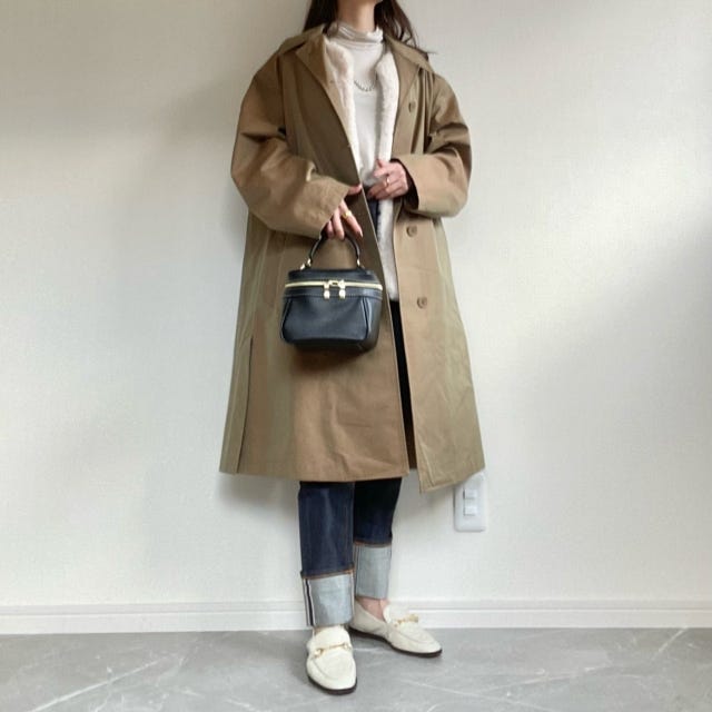 ユニクロユー　メンズ　ステンカラーコート　コーデ　デニム
