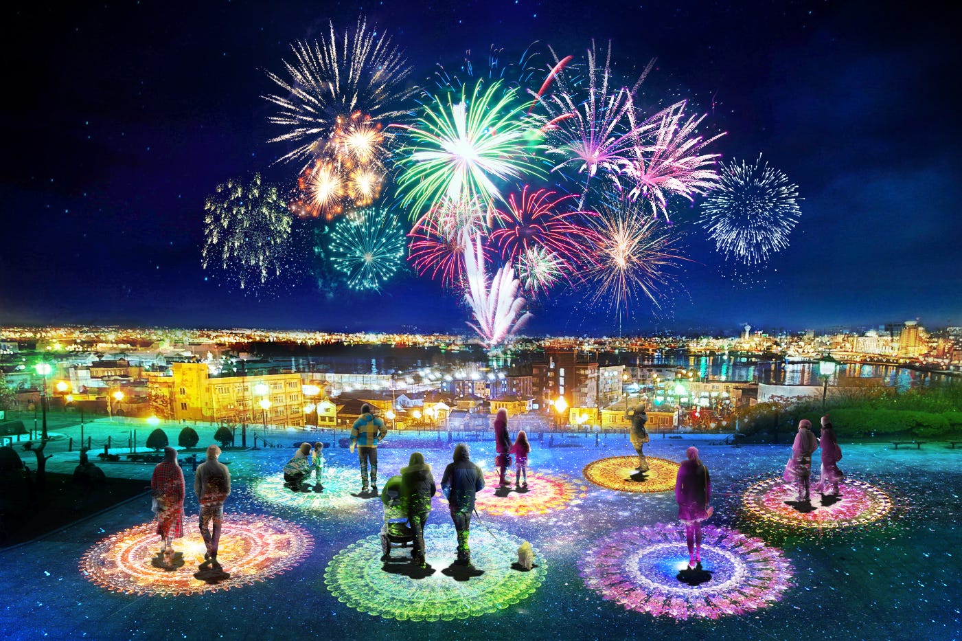 北海道函館で「ネイキッド はこだて光の万華鏡」冬花火×カラフルな光の演出がコラボ