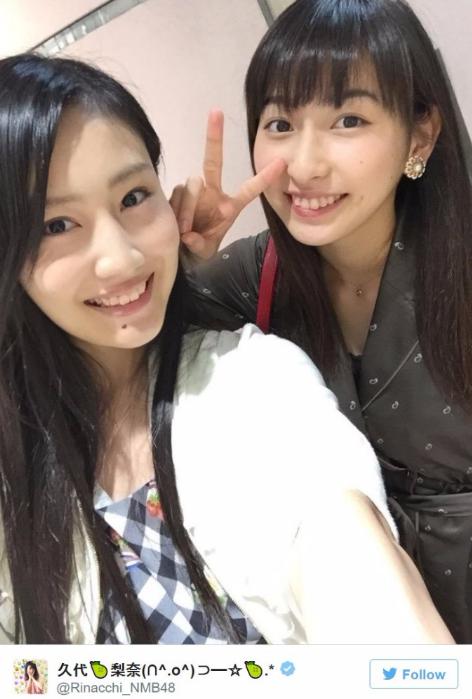 NMB48の久代梨奈とjuice=juiceの植村あかり(久代梨奈Twitterより)