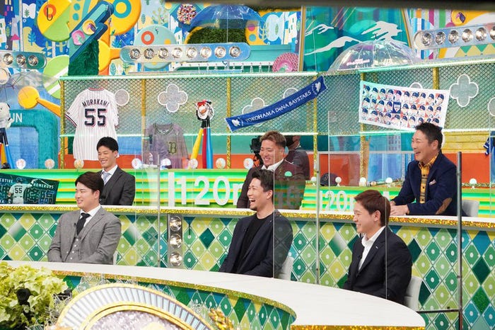 (上段左から)塩見泰隆、山川穂高、元木大介(下段左から)村上宗隆、千賀滉大、宮城大弥(C)フジテレビ