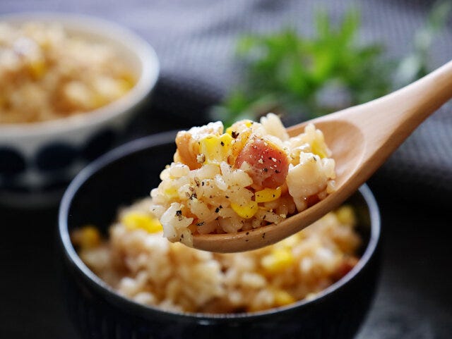 しょう油バターのとうもろこしとベーコンの炊き込みごはん　完成