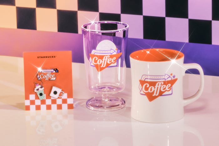 スターバックスコーヒーダイナーマグ355ml¥2,350、スターバックスコーヒーダイナーグラス355ml¥3,250、スターバックスコーヒーダイナーピンバッチセット¥1,500/画像提供:スターバックス コーヒー ジャパン