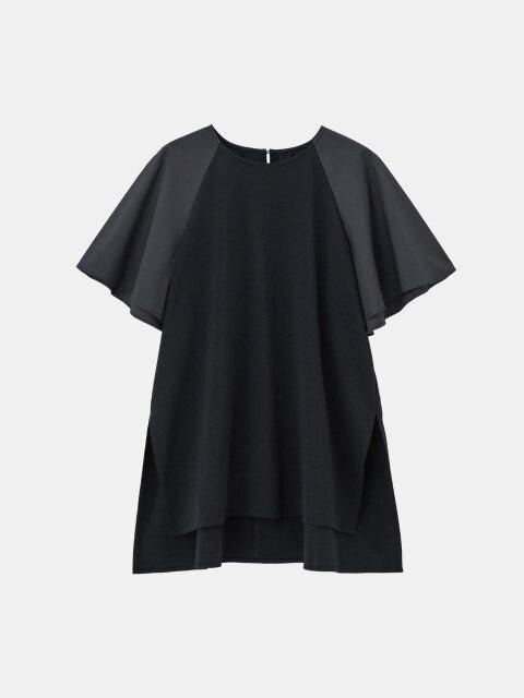 PLST ファブリックコンビフレアスリーブチュニックTシャツ PLSTのファブリックコンビフレアスリーブチュニックTシャツ