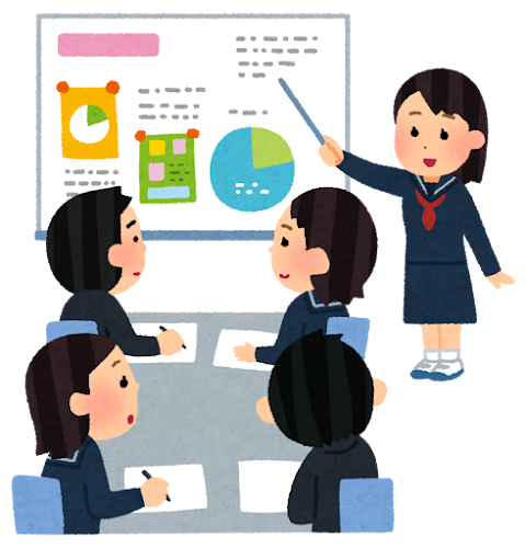 授業をする生徒のイラスト(女子学生)