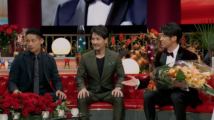 久保裕丈、小柳津林太郎、黄皓「バチェラー・ジャパン」シーズン4 エピソード10(C) 2021 Warner Bros. International Television Production Limited