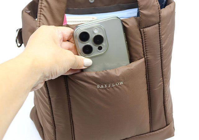 フロントポケット ベイフローキルティングバッグブラウン2way5ポケット底板フロントポケット