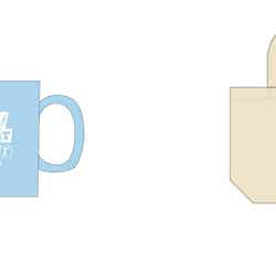 マグカップ 税込2,200円、ランチトート 税込2,750円(C)KOZ ENTERTAINMENT & HYBE.All Rights Reseved.