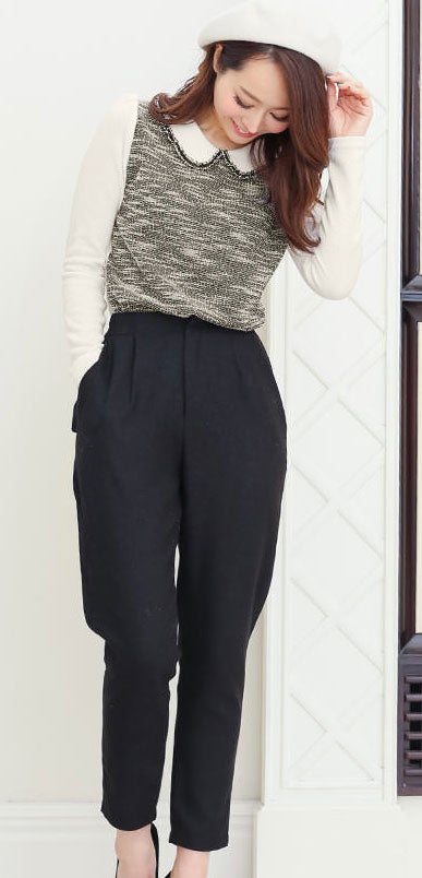 襟付ツイード切替ニットソートップス「神戸レタス」2490円（税込）／画像提供：神戸レタス