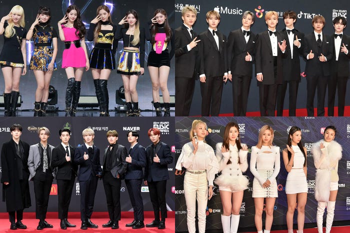 (上段左から時計回り)IVE、NCT DREAM/Photo by Getty Images、ITZY (C)モデルプレス、ATEEZ(C)CJENMCo.,Ltd,AllRightsReserved.