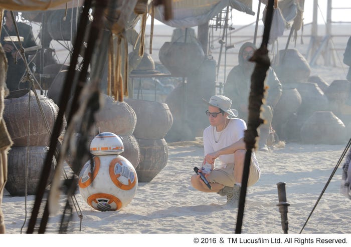 J.J.エイブラムス監督とBB-8(C)2016&TM Lucusfilm Ltd.All Rights Reserved.