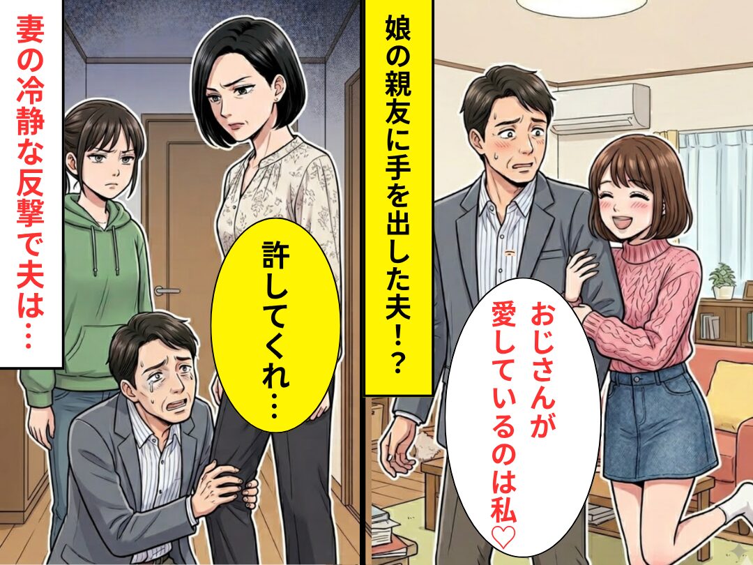「おじさんが愛してるのは私♡」”娘の親友”に手を出した夫！？しかし⇒妻の冷静な【反撃】に…夫「許してくれ…」