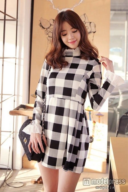 ブロックチェックハイネックワンピ「ogage japan」2,980円(税込)