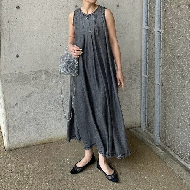 ブラックデニムワンピース 2025夏レディース大人
