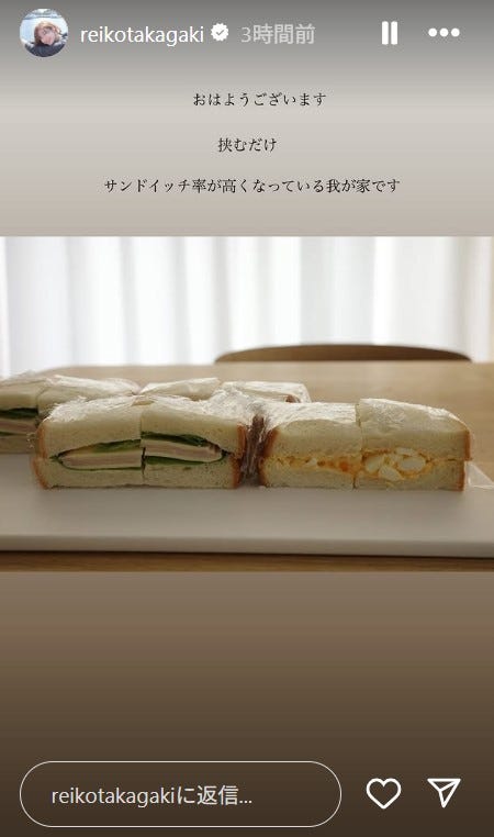 高垣麗子公式Instagramのストーリーズより
