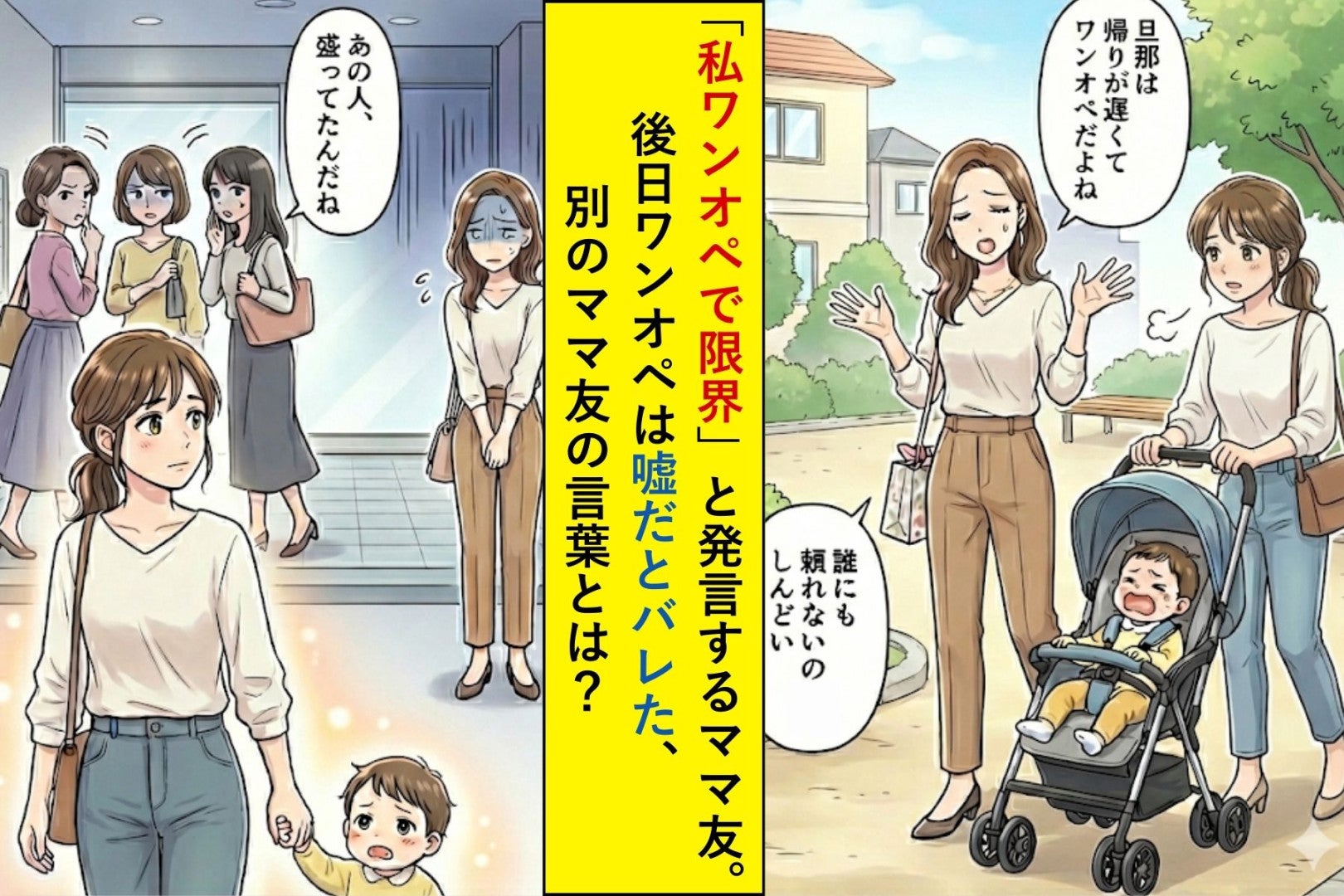 「私ワンオペで限界」と発言するママ友。後日ワンオペは嘘だとバレた、別のママ友の言葉とは？