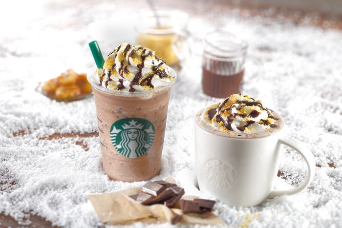 (画像左から)チョコラティ バナナ フラペチーノ(R)、チョコラティ バナナ ココ