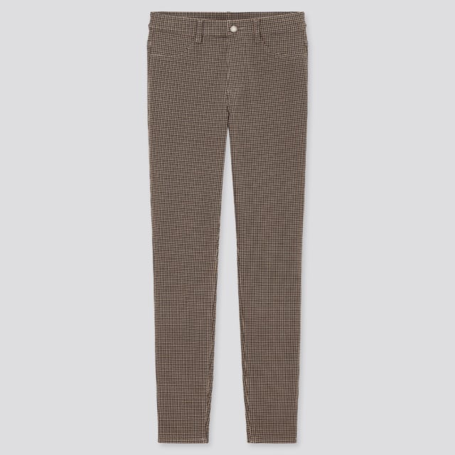 ブラウンの千鳥格子柄レギンスパンツ