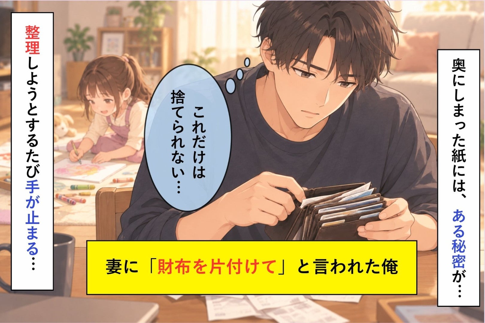 妻に財布を片付けろと言われた俺が、娘の似顔絵の切れ端だけは捨てられなかった理由