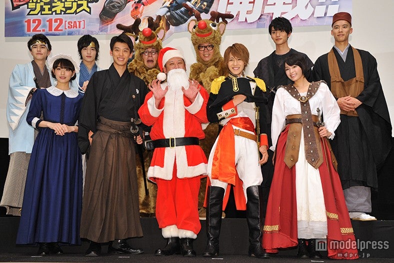 （後列左より）稲葉友、上遠野太洸、じろう、長谷川忍、山本涼介、柳喬之（前列左より）内田理央、竹内涼真、ケンドーコバヤシ、西銘駿、大沢ひかる