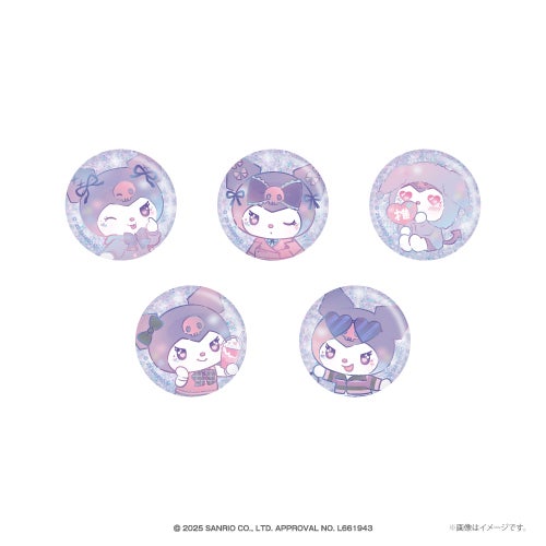 ラメ缶バッジ（ランダム5種）　　税込660円（C）2025 SANRIO CO., LTD. APPROVAL NO. L661943