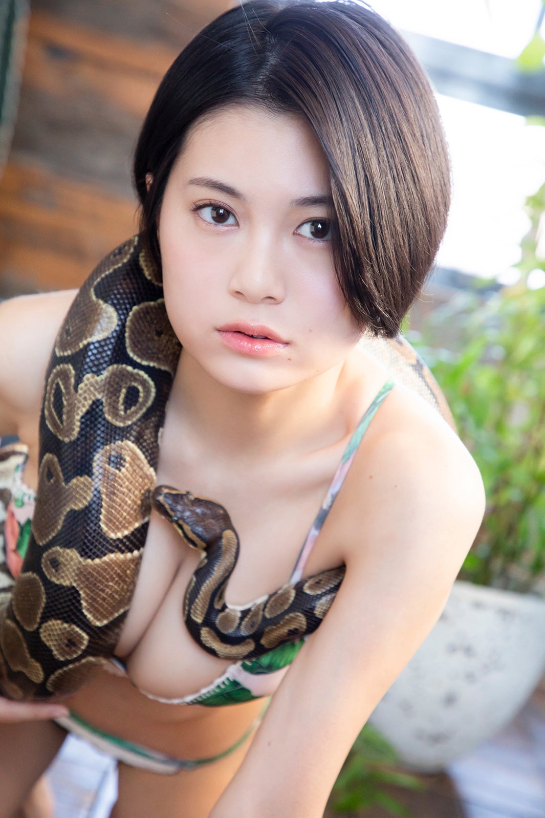 “乳教祖”RaMu、水着姿で爬虫類とグラビア共演