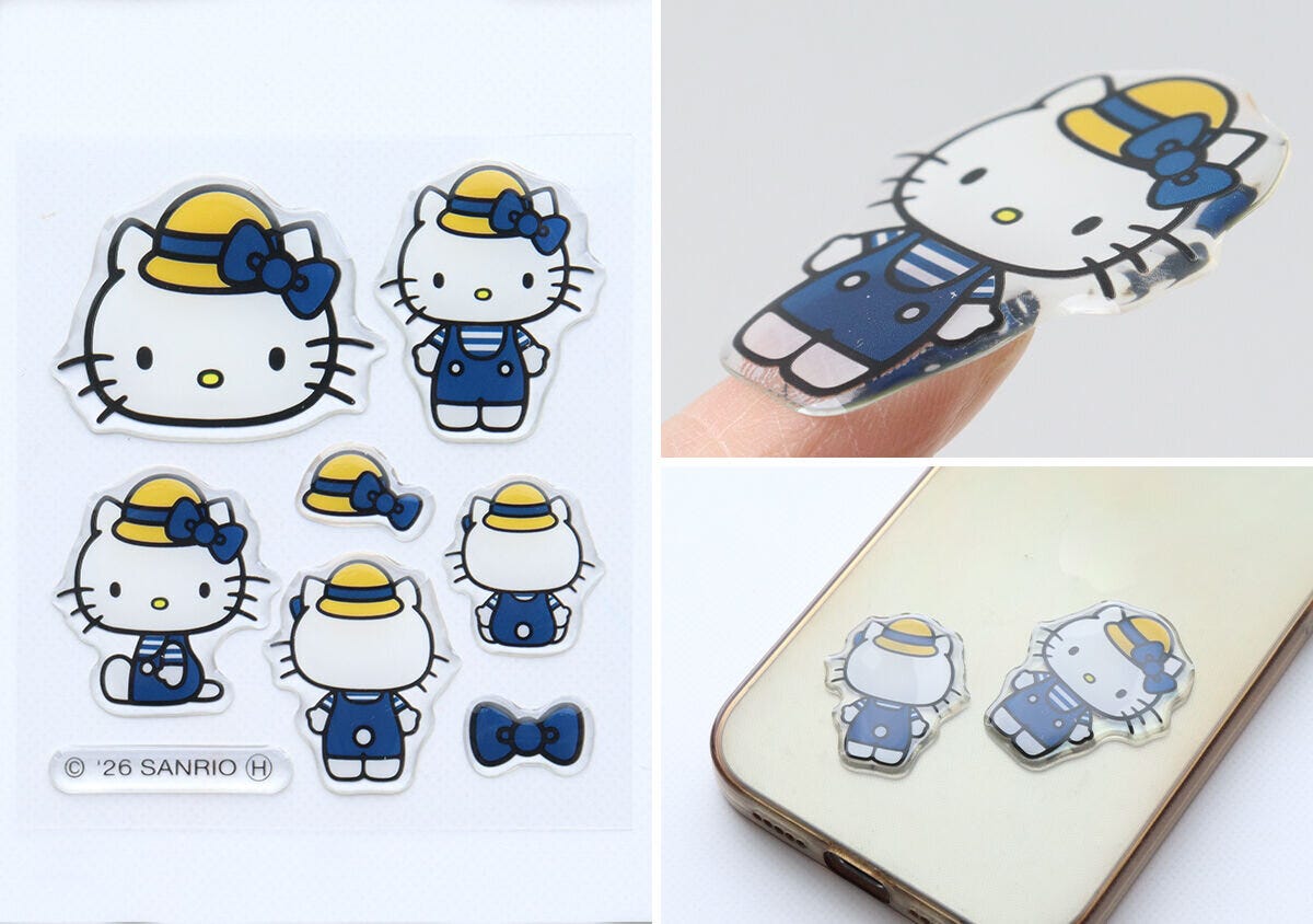 ぷっくりシールを指でつまんだりスマホに貼っている様子