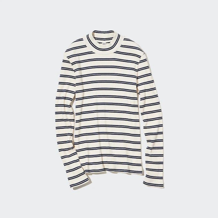 ユニクロ　uniqlo　レディース　おすすめ　オススメ　コスパ　2023　春　値下げ　セール　期間限定　リブボーダーハイネックT　ボーダー　ボーダーT　ハイネック