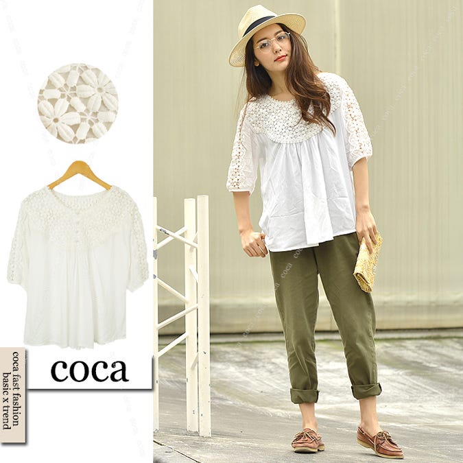 ゆったりレースコットンブラウス「coca」2,690円(税込)