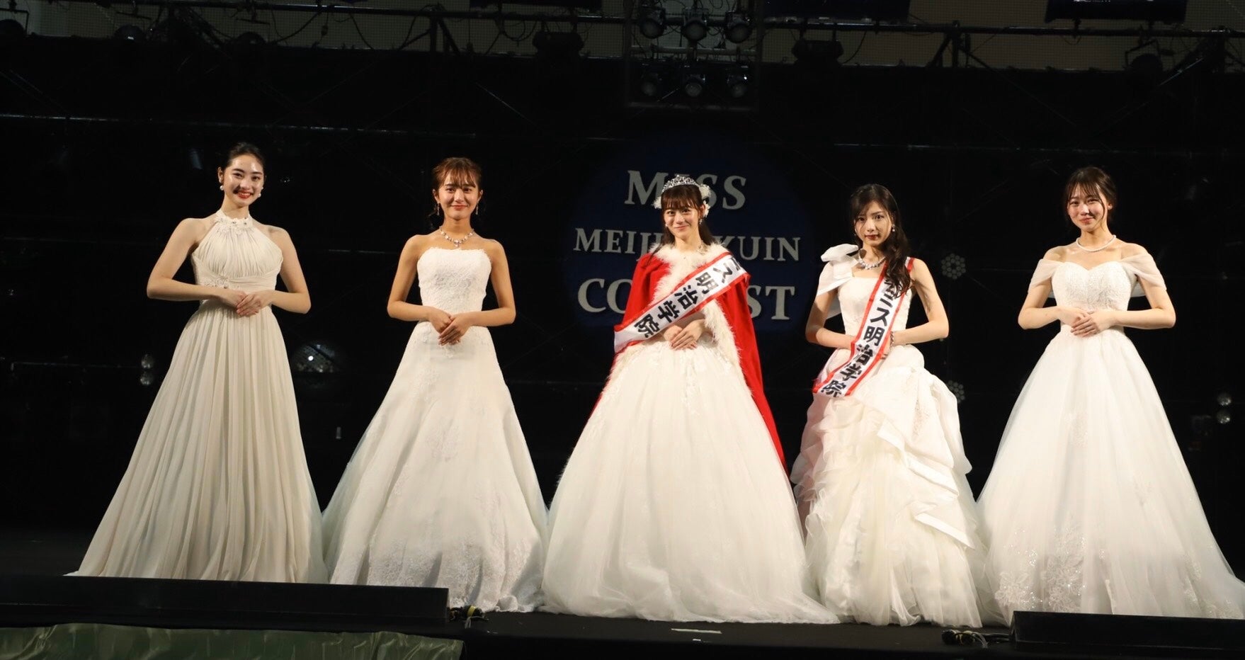 「ミス明治学院コンテスト2020」ファイナリスト（左から）長谷川瑞佳さん、久木田菜々夏さん、渡邊麻衣さん、山下みちるさん、中桐菜々子さん（提供画像）