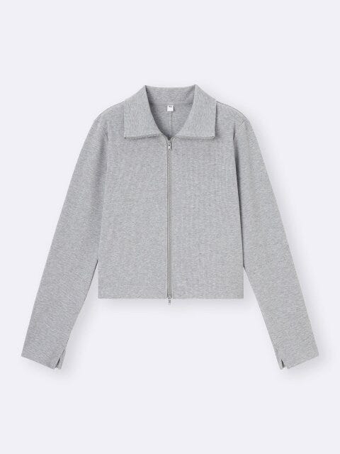 リブダブルジップカーディガン 2025gu大人女性おすすめリブダブルジップカーディガン