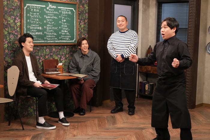 (左から)粗品、山田裕貴、岡部大、せいや (C)フジテレビ