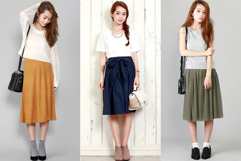 秋めくならボトムスから！「膝丈スカート」をこっくり秋色に